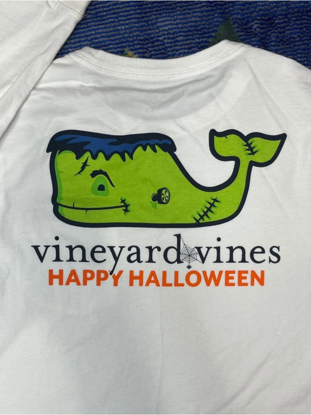 Vineyard Vines Boys M 12-14 Halloween Frankenstein Whale Long Sleeve Pocket Tee